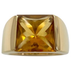 Cartier Rare Vintage Orange Citrine 18k Yellow Gold Tank Band Solo Ring 50