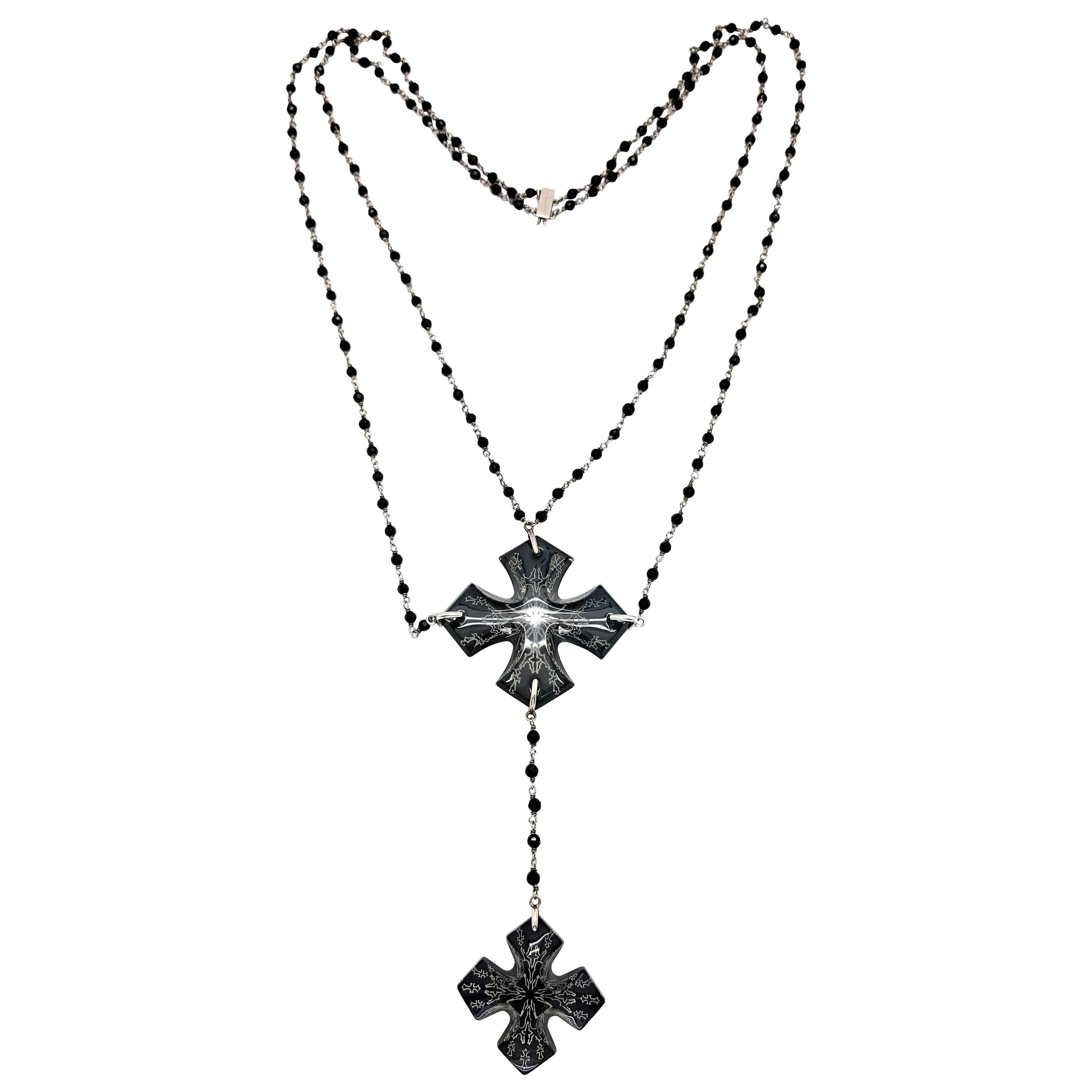 Baccarat Sterling & Full Lead Crystal Maltese Cross Necklace For Sale