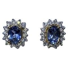 2.20ct Aquamarine and diamond chunky solitaire studs earrings 18ct yellow gold