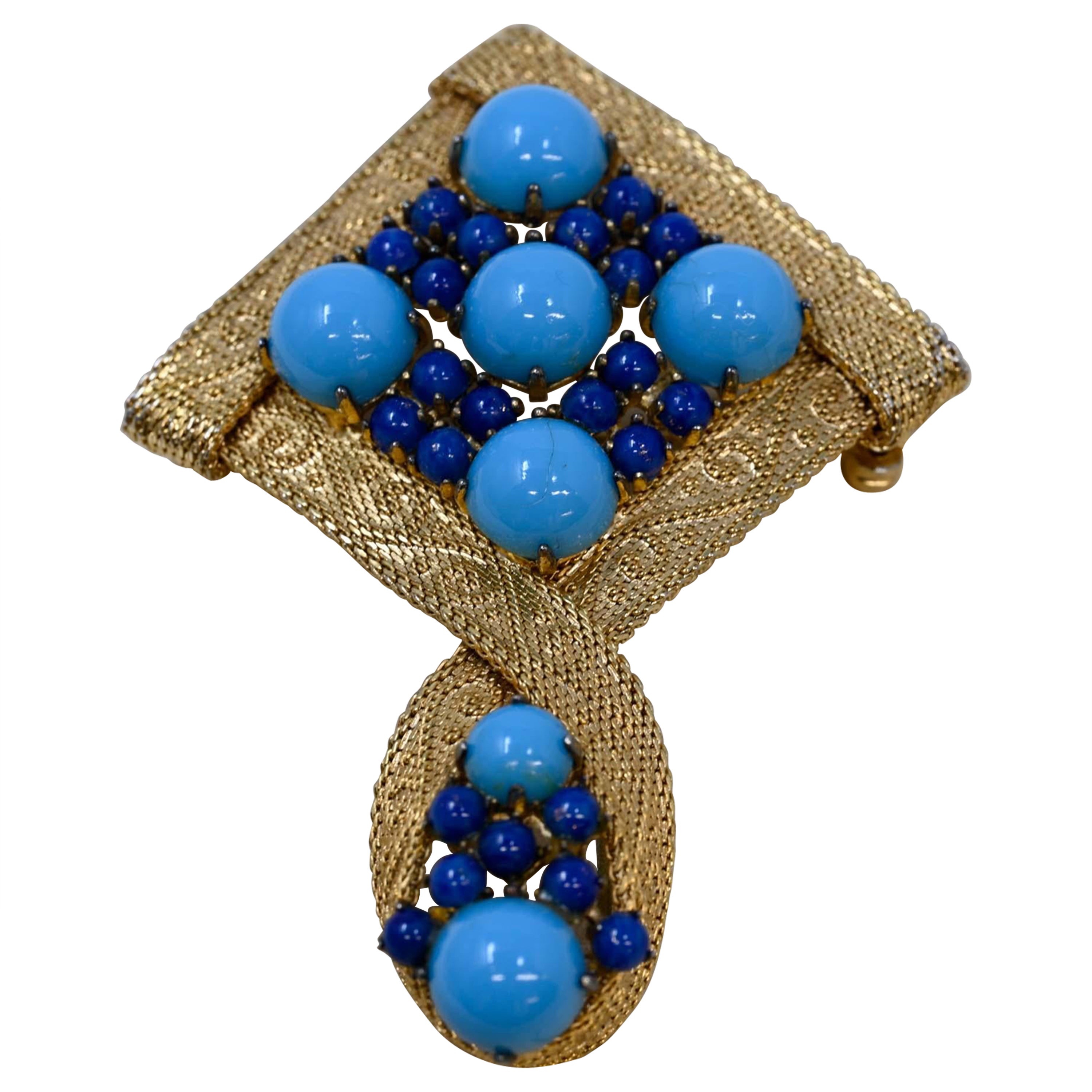 Christian Dior 1962 Blue Cabochon Brooch For Sale
