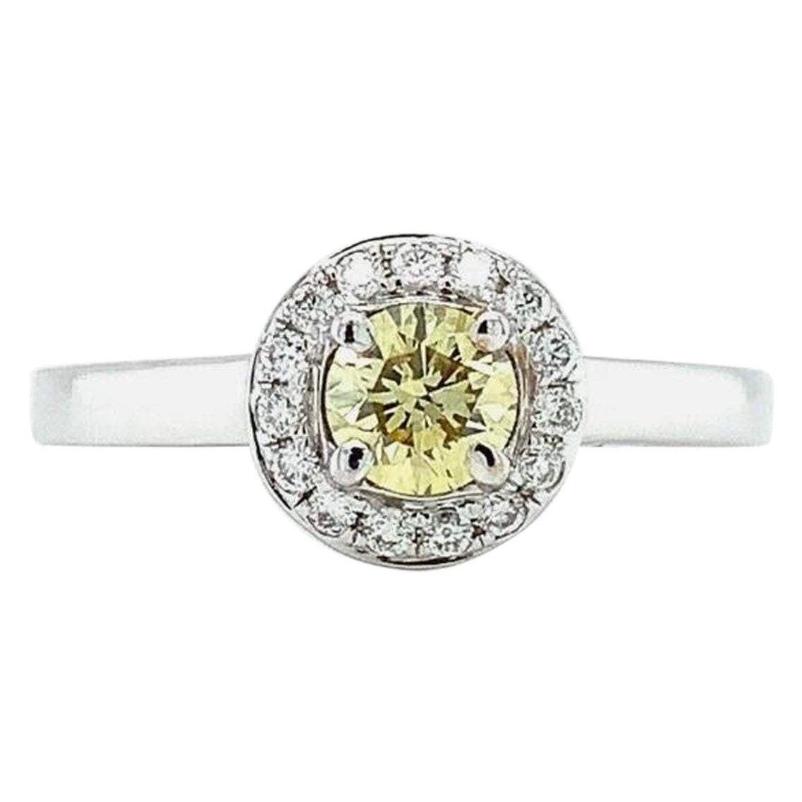 0.46ct Fancy yellow diamond IGI solitaire engagement ring 18ct white gold For Sale