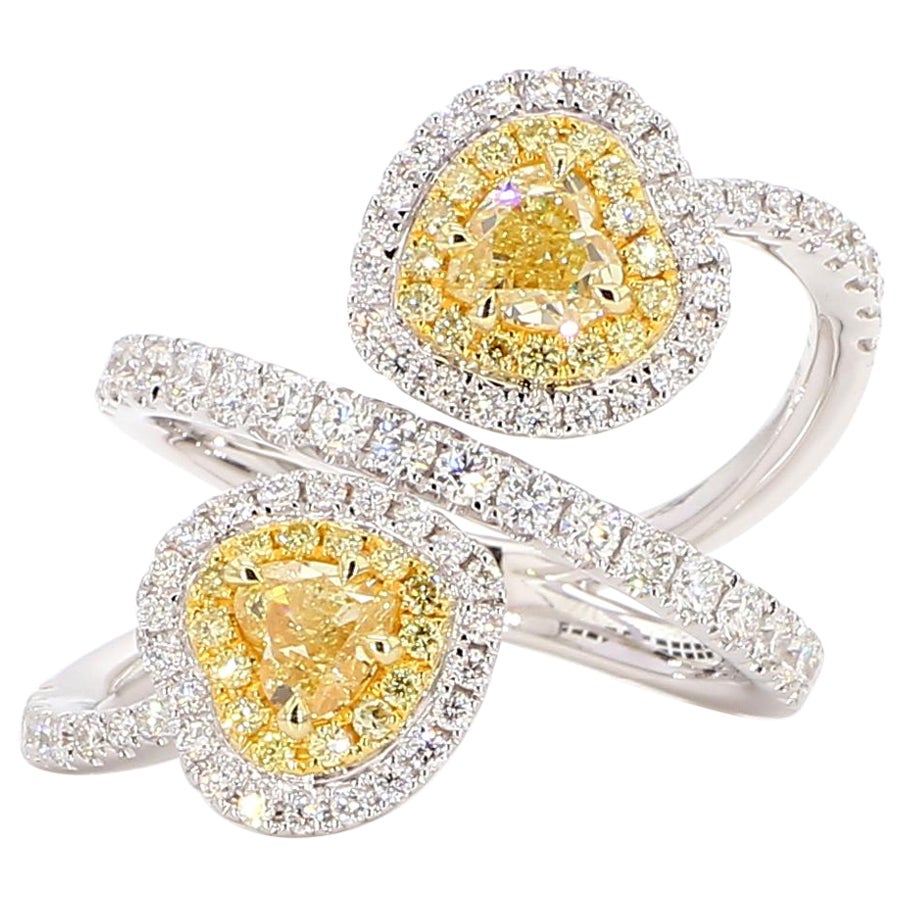 GIA Certified Natural Yellow Heart Diamond 1.94 Carat TW Gold Cocktail Ring For Sale