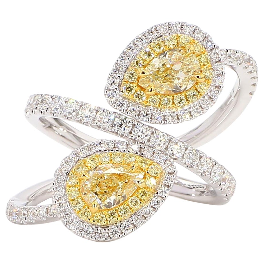 GIA Certified Natural Yellow Pear Diamond 2.01 Carat TW Gold Cocktail Ring For Sale
