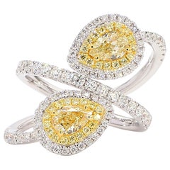 GIA Certified Natural Yellow Pear Diamond 2.01 Carat TW Gold Cocktail Ring
