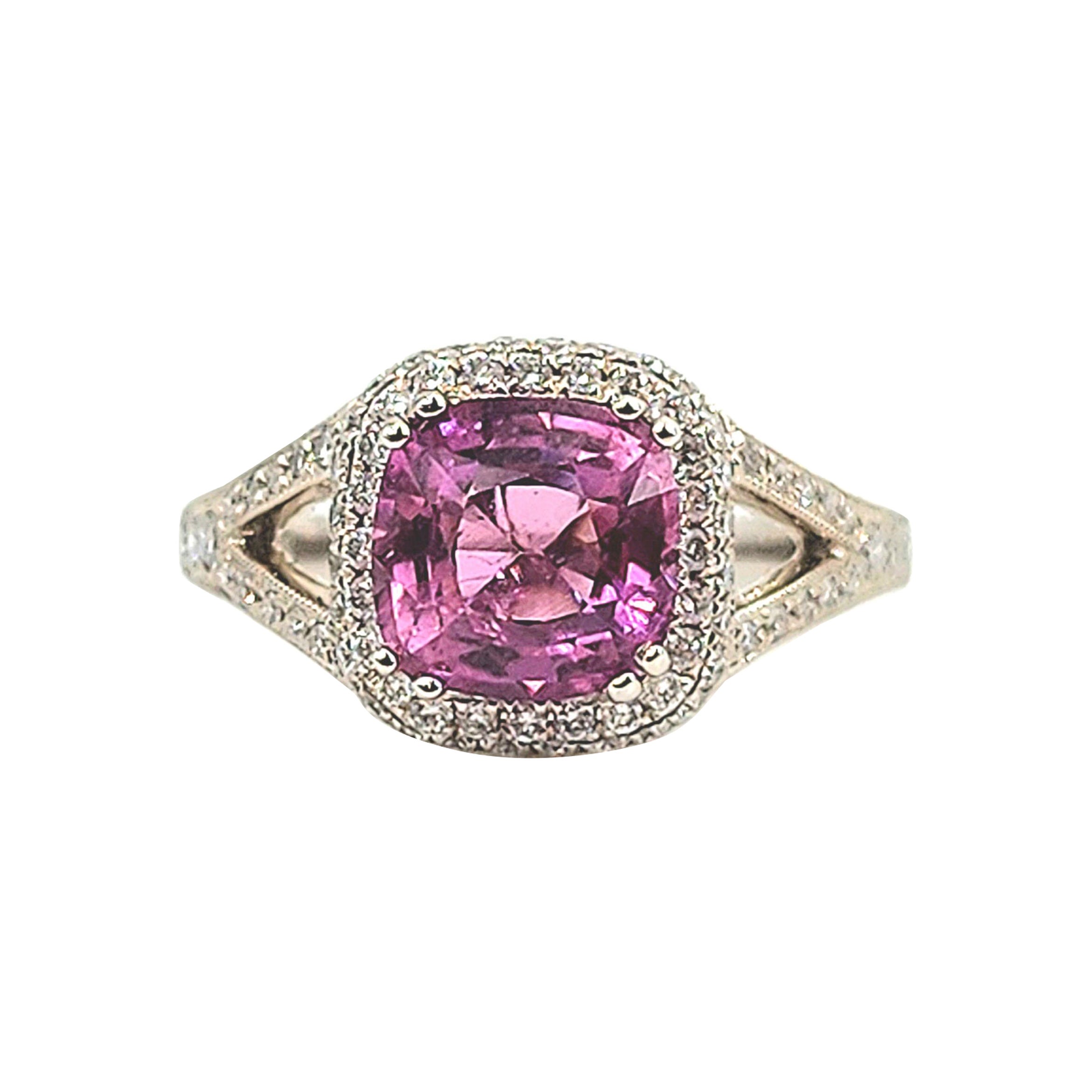3.18 ct Natural Pink Sapphire & Diamond Ring For Sale