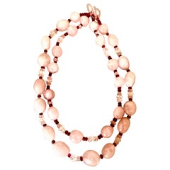 Used Rose quartz, tourmaline, morganite and rock crystal pair of necklaces