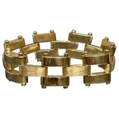 Vintage 14k Yellow Gold Wide Brushed & Polished Sleek Panther Link Bracelet