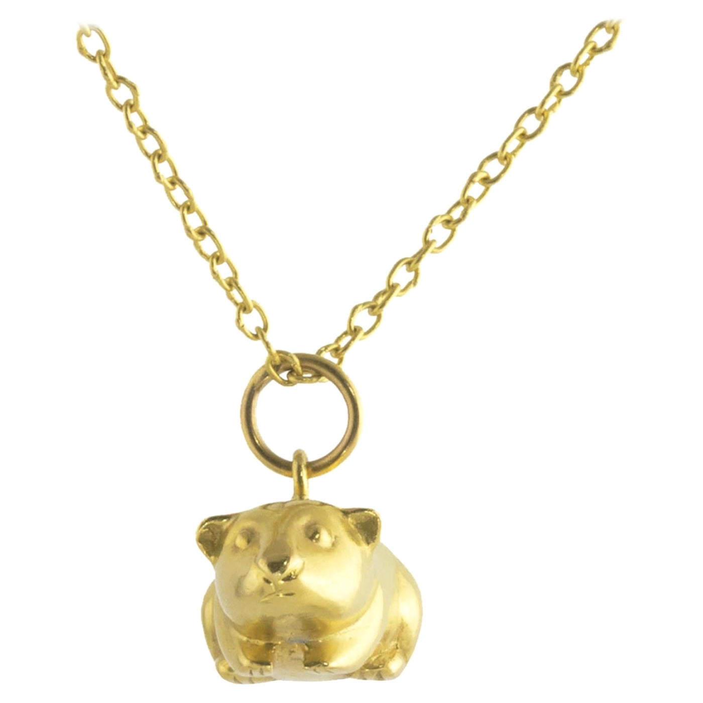 Ico & the Bird w/ Turquoise Mountain Myanmar Guinea Pig Zodiac 18k Gold Necklace For Sale