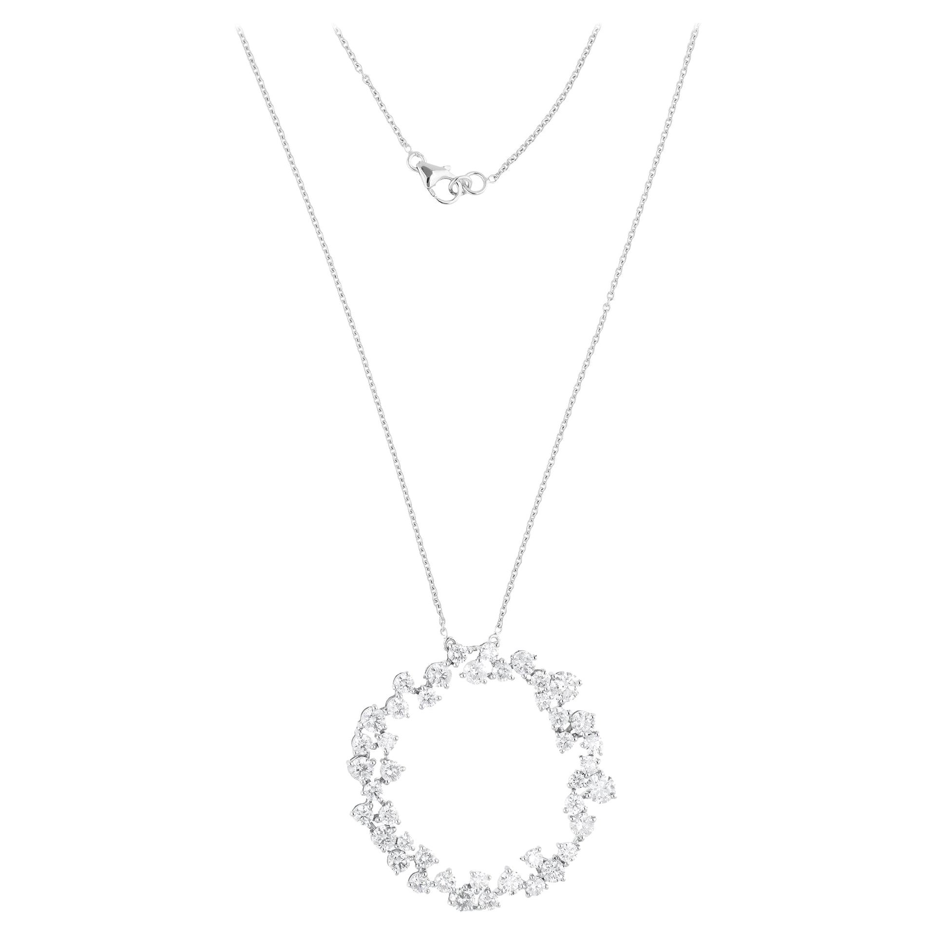 Collier pendentif cercle en or blanc 10 carats avec diamants SI/HI de 5,98 carats