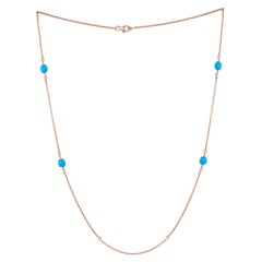 Chaîne collier en or rose 14 carats avec perles de turquoise naturelle de l'Arizona et diamants