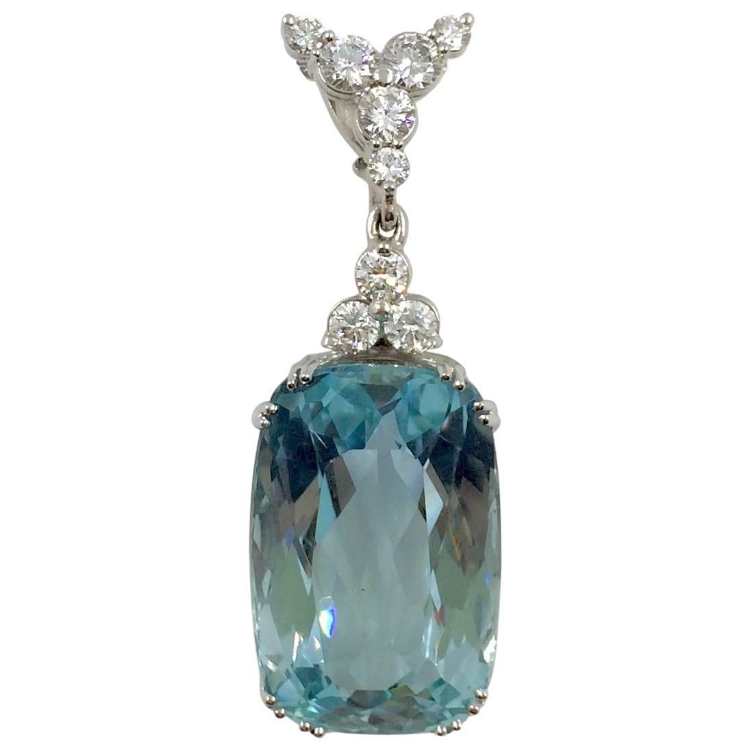 32.59 Carat Santa Maria Aquamarine Diamond Pendant For Sale