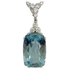 32.59 Carat Santa Maria Aquamarine Diamond Pendant