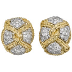 David Webb Diamond Gold Platinum Knot Motif Earrings