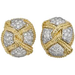 David Webb Diamond Gold Platinum Knot Motif Earrings 7