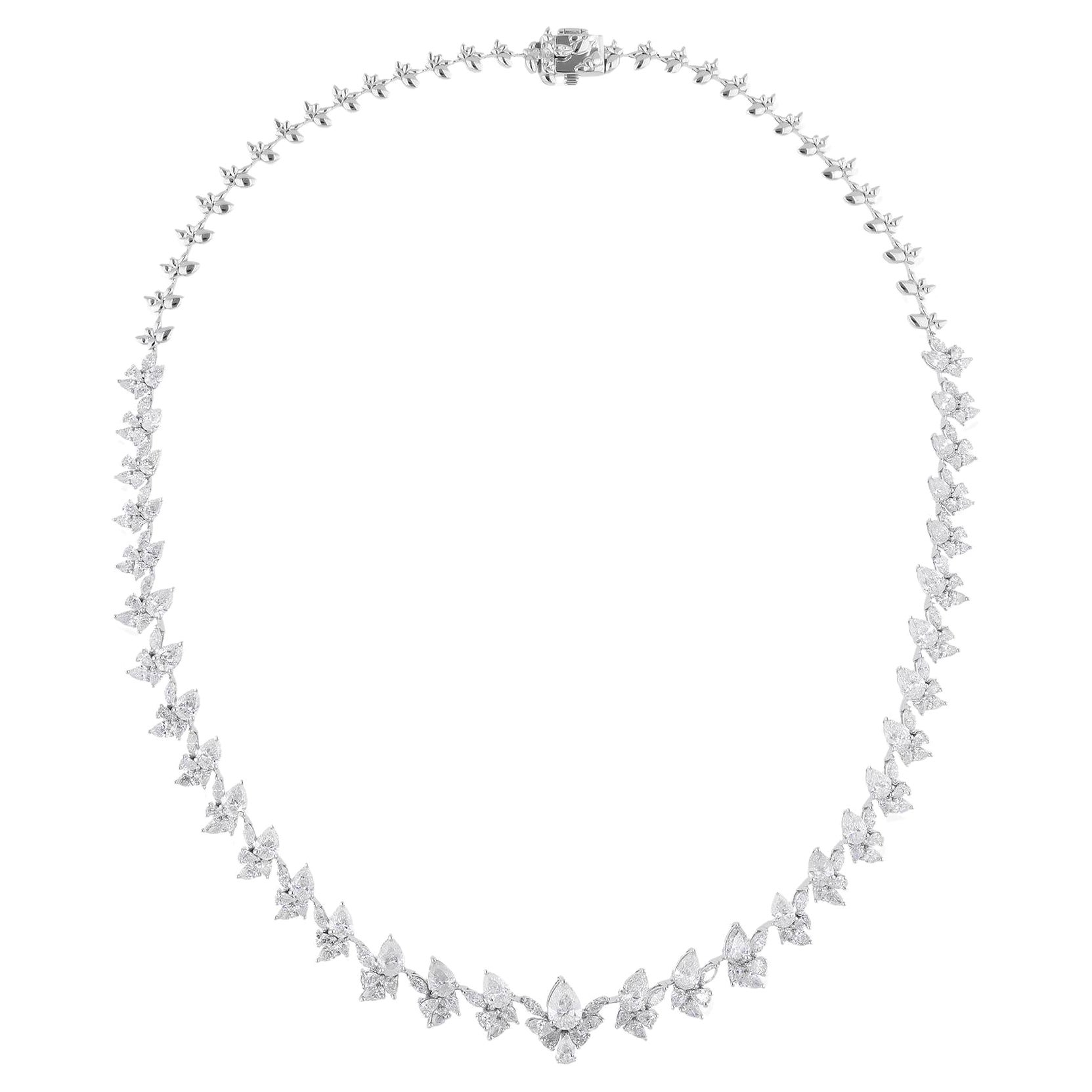 15.39 Ct SI Clarity HI Color Pear Diamond Necklace 14 Karat White Gold Jewelry
