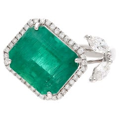 Natural zambian emerald ring with diamond 0.53 cts in 18k gold