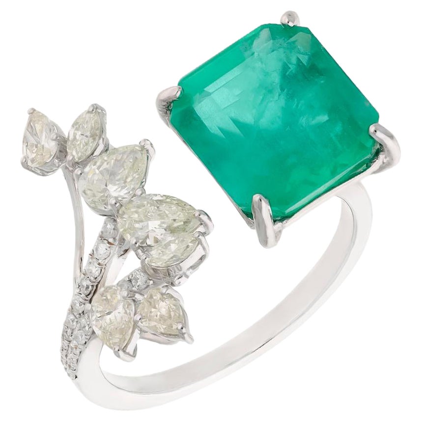Natural zambian emerald ring with diamond 0.92cts in 18k gold
