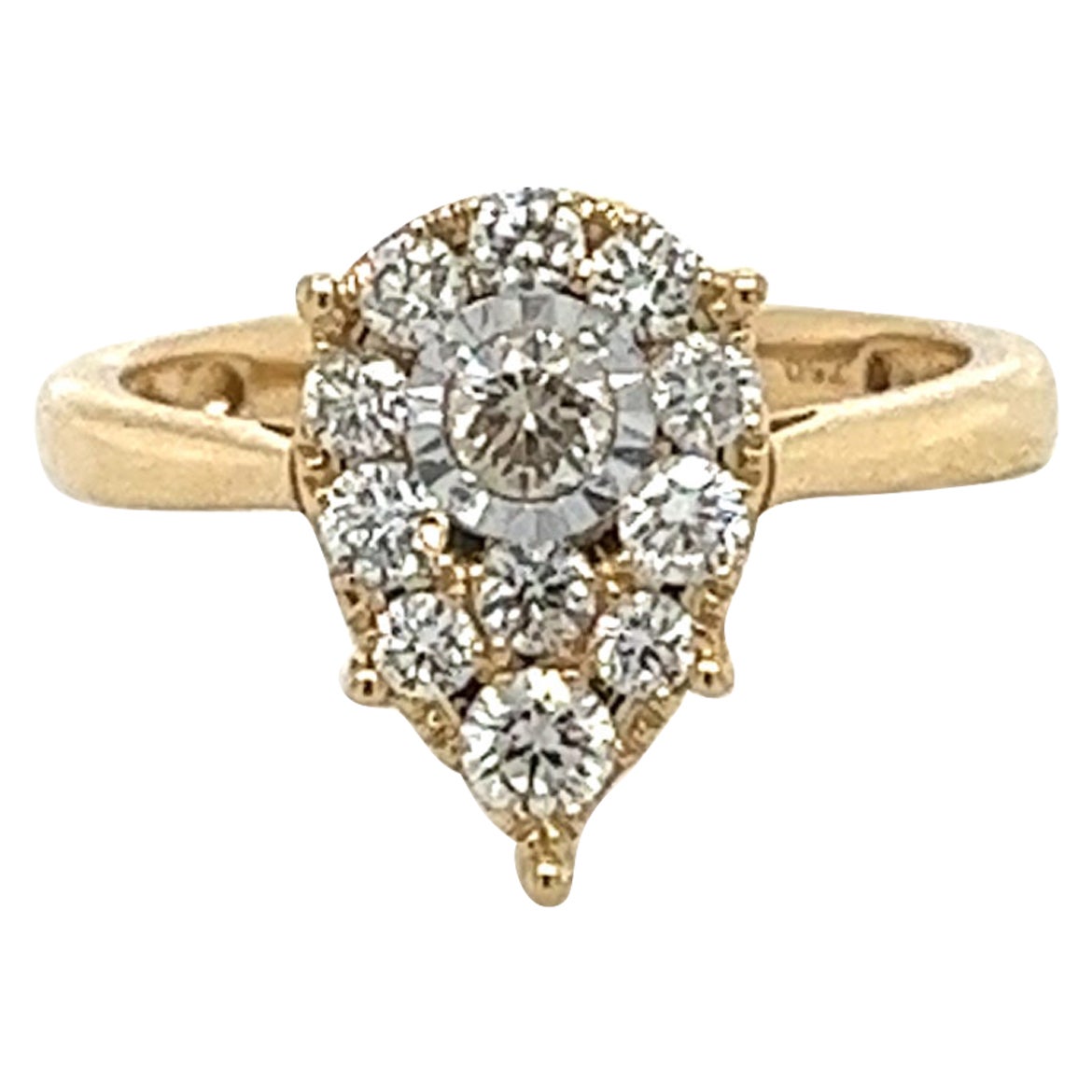 18K Yellow Gold Diamond Heart Lover's Ring For Sale