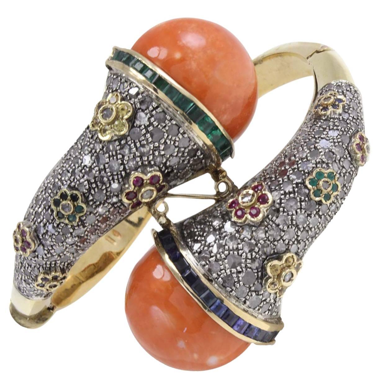 Luise Coral Emerald Ruby Sapphire Diamond Silver Gold Bracelet