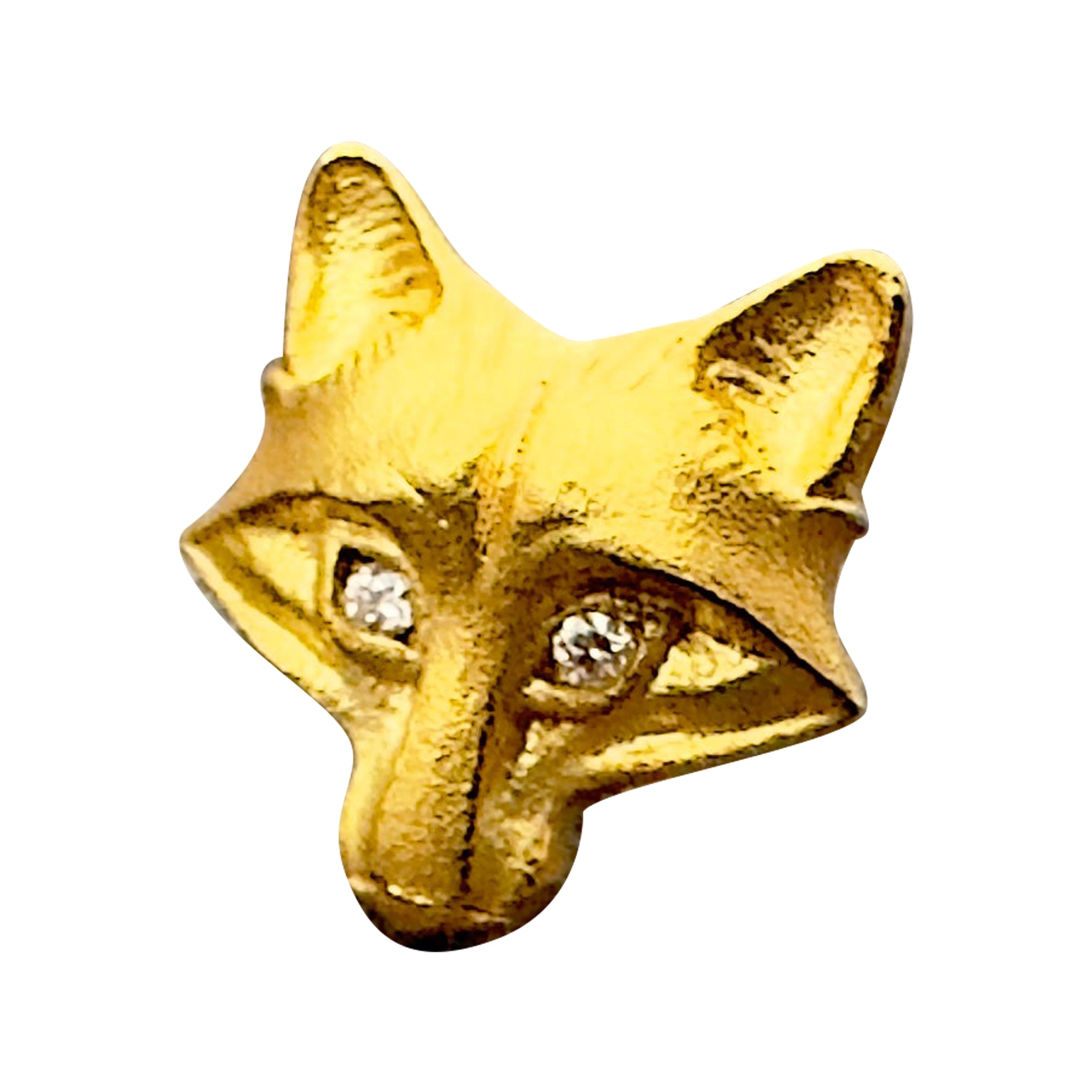 Geoffrey Good 18k Yellow Gold "Cunning Fox" Stud Earrings with Natural Diamonds For Sale