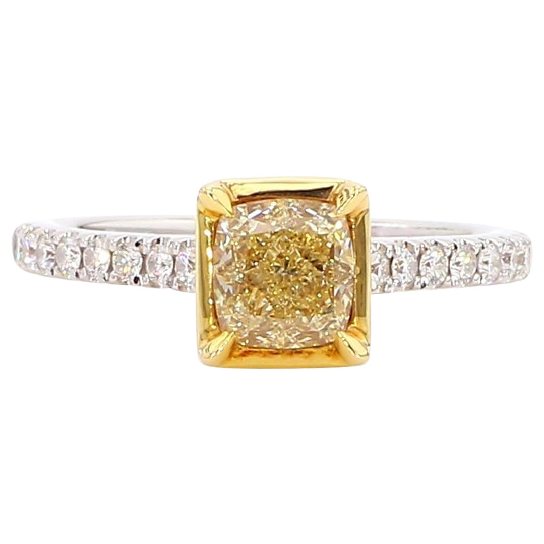 GIA Certified Natural Yellow Cushion Diamond 1.27 Carat TW Gold Cocktail Ring For Sale