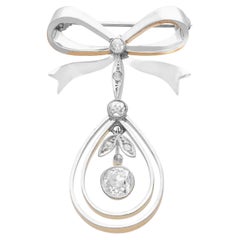 Antique 1.00Ct Diamond and 14k Yellow Gold Bow Brooch / Pendant Circa 1920