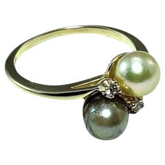 Vintage 14 Karat Yellow Gold Pearl and Diamond Ring Size 8 #15086