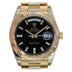 Used Rolex Yellow Gold Black Dial DayDate "President" Automatic Wristwatch