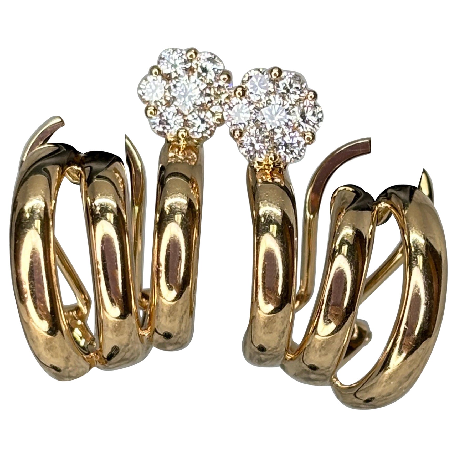 Hueb 18k Rose Gold Flower Diamond Earrings Omega Back