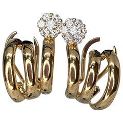 Hueb 18k Rose Gold Flower Diamond Earrings Omega Back