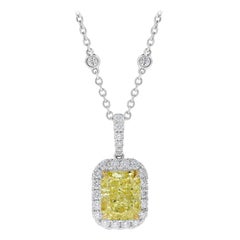 GIA Certified Natural Yellow Radiant Diamond 3.44 Carat TW Gold Drop Pendant