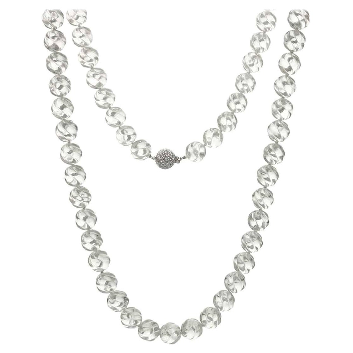 Carved Rock Crystal Necklace with Diamond Clasp For Sale