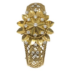 Rolex 1950er Jahre Damen Gelbgold und Diamant Deckel Surprise Manschettenarmbanduhr 