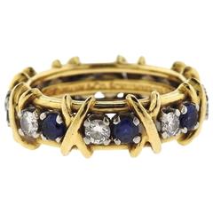 Tiffany & Co. Schlumberger Sapphire Diamond Gold Platinum Seize Stone Ring
