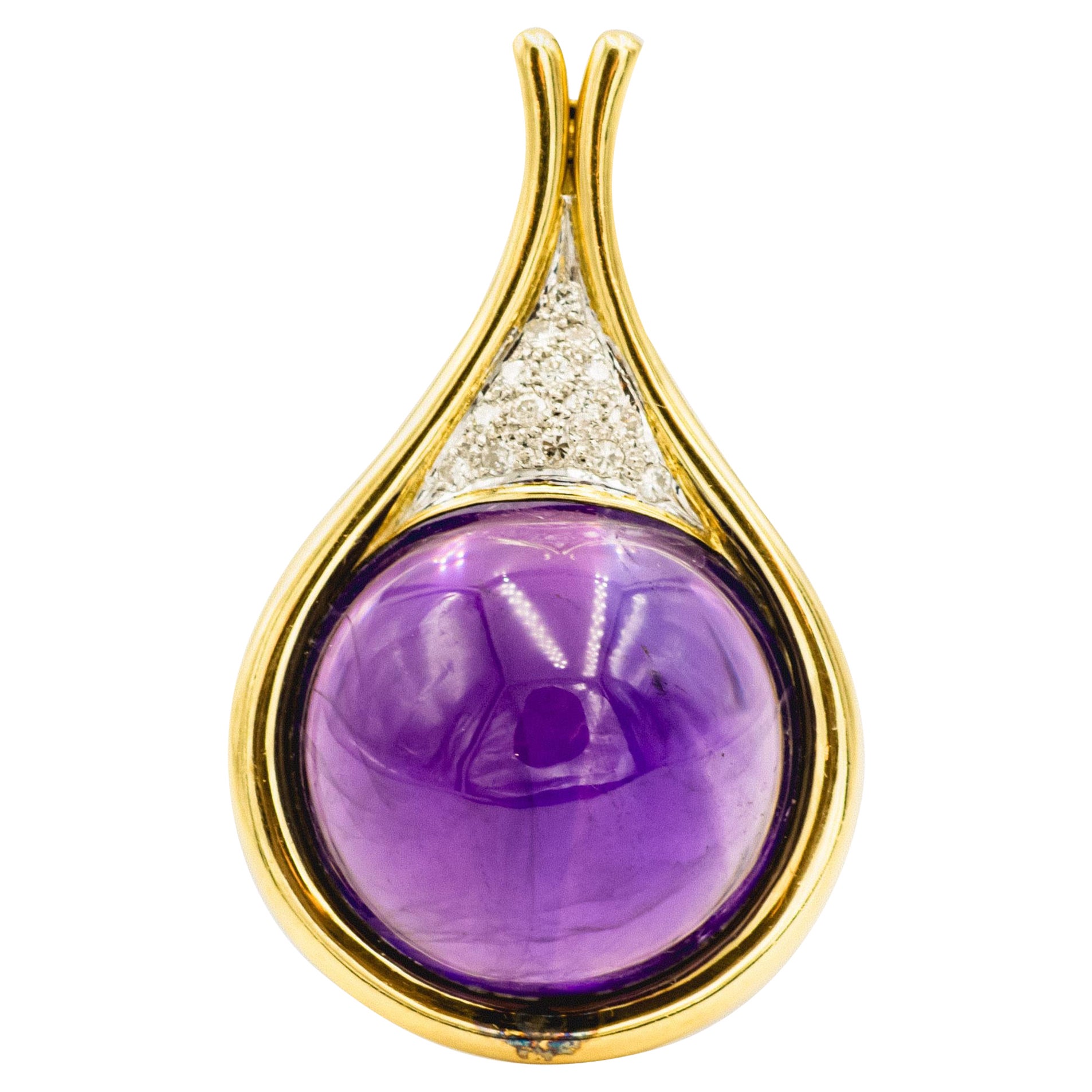 Large Amethyst Diamond Gold Teardrop Pendant