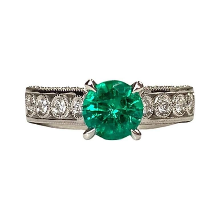 Colombian Emerald Round Ring 1.00 CT For Sale