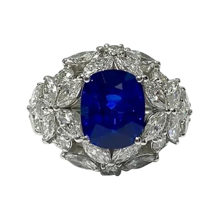 Ceylon Sapphire Cushion Ring 6.06 cts For Sale