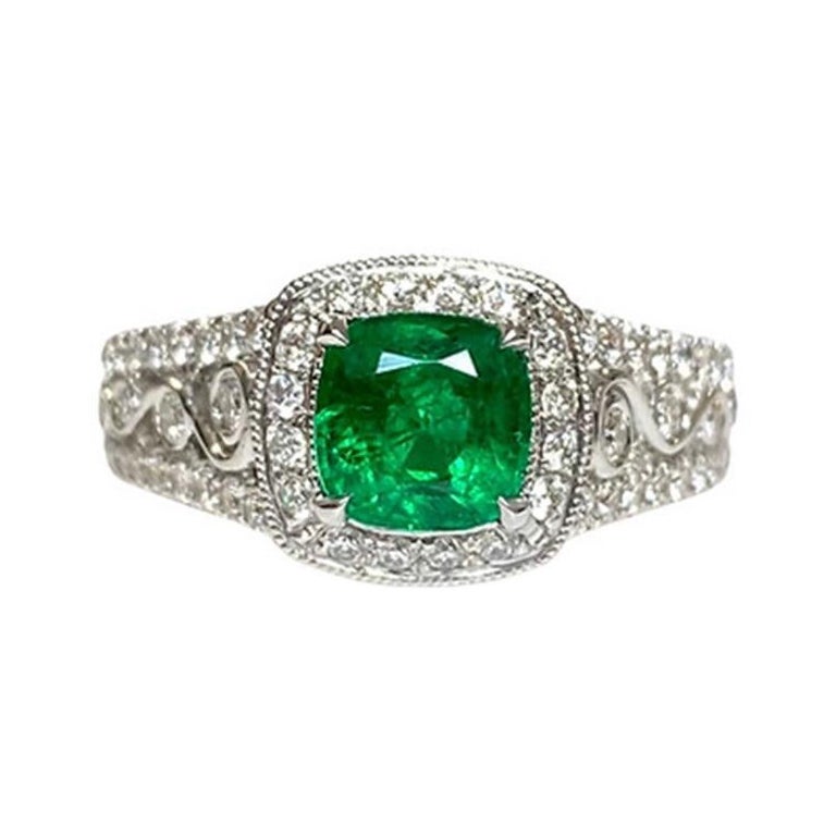 1.14 CTS Emerald Cushion Ring For Sale