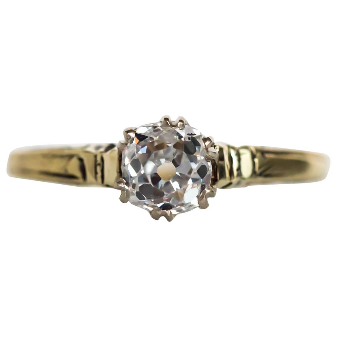 1890s Victorian Yellow Gold GIA Certified .63 Carat Diamond Engagement Ring