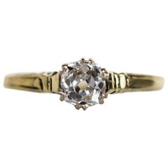 1890s Victorian Yellow Gold GIA Certified .63 Carat Diamond Engagement Ring