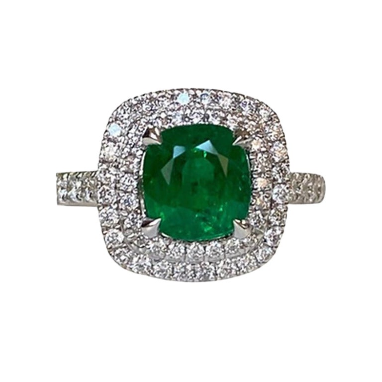 1.47 CTS Emerald Cushion Ring For Sale