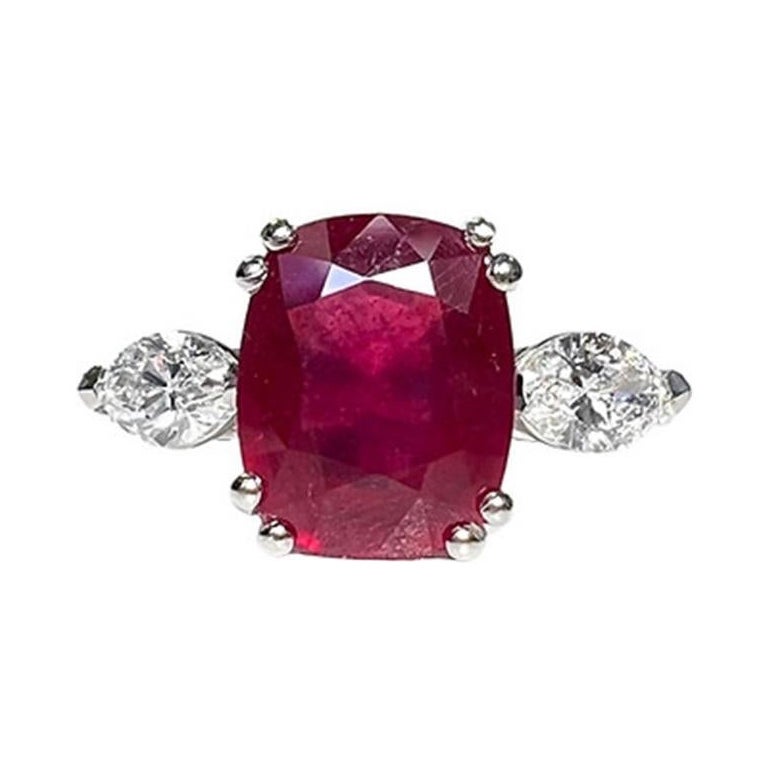 3.81 CTS Ruby Cushion Ring For Sale