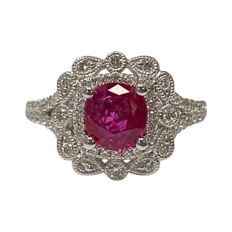 No Heat Burma Ruby Cushion Ring 1.29 Cts For Sale