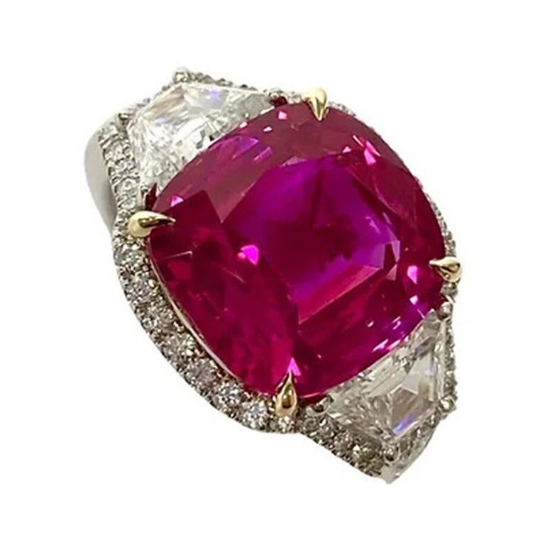 Burma Ruby No Heat Cushion Ring 7.16 Cts For Sale