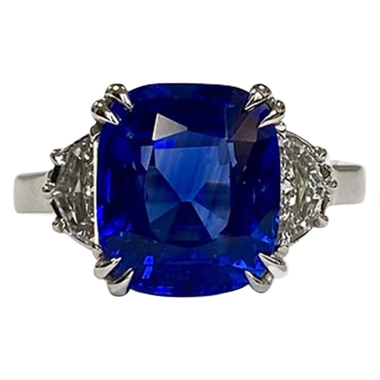 6.04 Carat Sapphire Cushion Ring For Sale