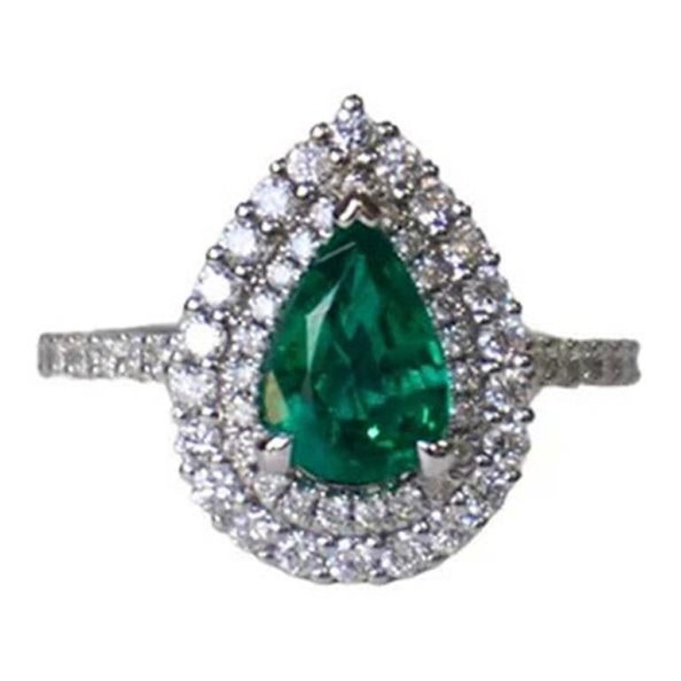 1.19 Carat Emerald Pear Ring For Sale