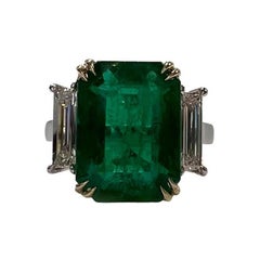 6.57 Carat Emerald Three Stone Ring