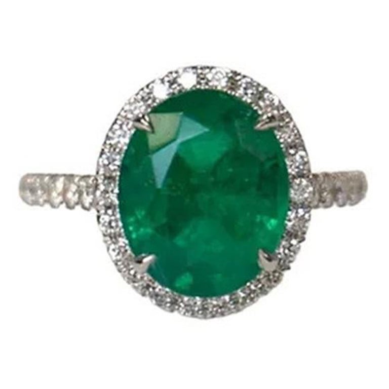 3.41 Carat Emerald Halo Ring
