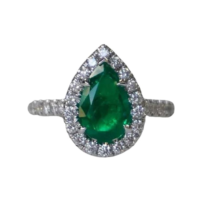 1.85 Carat Emerald Pear Ring For Sale