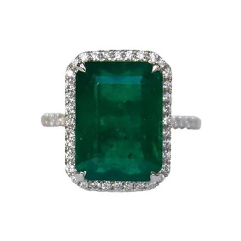 7.84 Carat Emerald Halo Ring For Sale